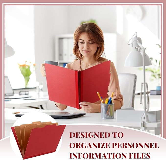 Skyygemm 12 Pcs Classification Folders Letter Size, 3 Divider Pressboard File Folder with Fasteners, Expanding File Organizer Bulk for School Teachers, Office Employee, Coworker, Staff (Red)