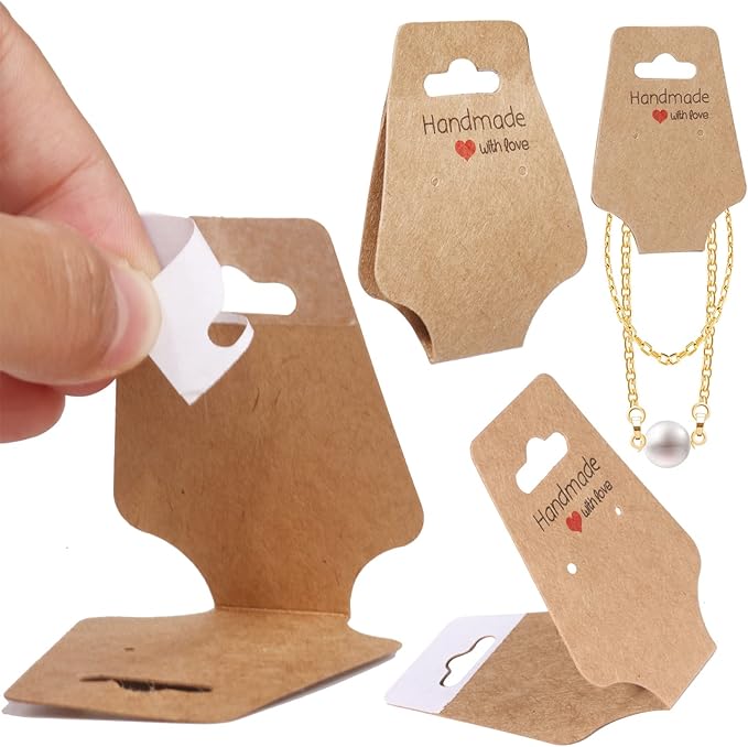 200PCS Bracelet Display Cards Sturdy Necklace Holder Cards Self Adhesive Jewelry Packaging Selling Card for Small Business of Keychain Earring Hair Band and Scrunchies Hanging