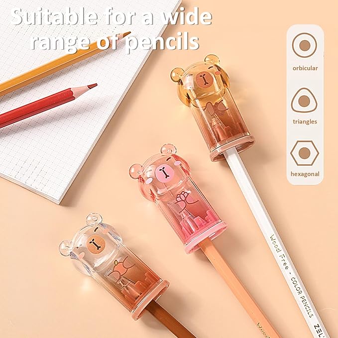 6Pcs Capybara Cute Stationery Set,Kawaii School Supplies,Including 3 Pencil Sharpeners and 3 Retractable Erasers, for Kawaii Office School Home Supplies (Capybara)