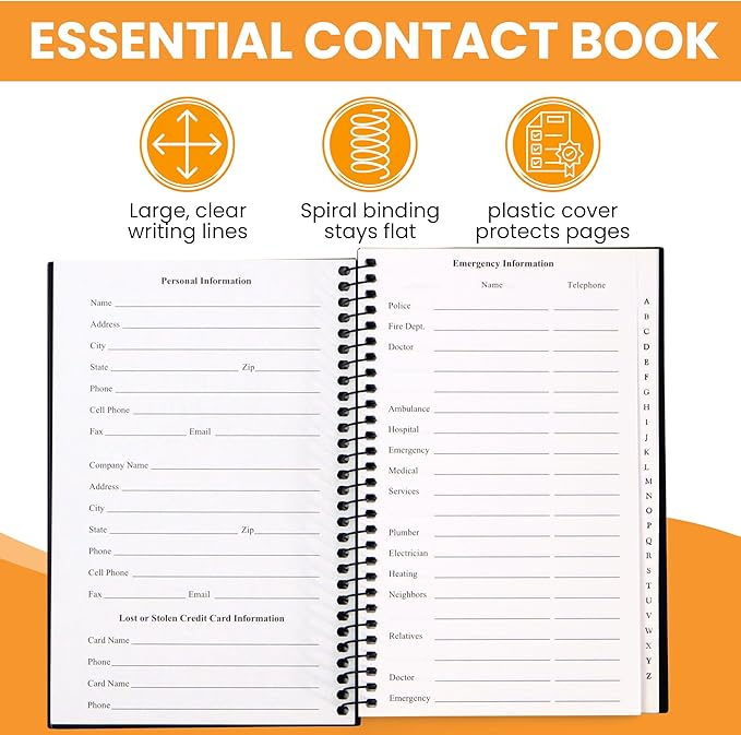 Iconikal Address and Telephone Book, Black, 8 x 5 inches, 2-Pack
