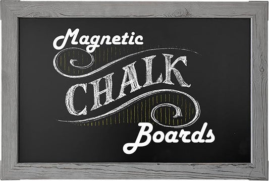 Loddie Doddie Chalk Board - 20 x 30 in Gray Rustic Wood Frame - Magnetic Board for Wall - Chalkboard Signs & Magnet Display - Chalkboard Calendar for Wall