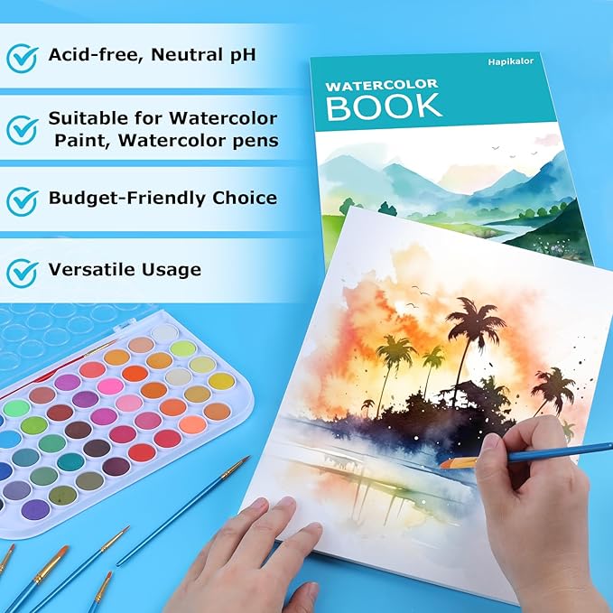 Hapikalor 12"x18" Large Watercolor Paper Pad, 1-Pack 30 Sheets 140lb/300gsm Artist Large Sketchbook Drawing Paper Book, Art Supplies for Adults Kids, Watercolors, Watercolor Paint Set, Sketchbook,Teal