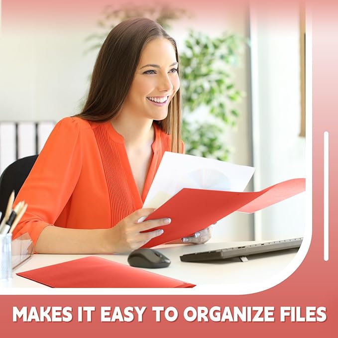 Henoyso 18 Pcs Plastic Folders with Clear Front Pockets Heavy Duty File Folders with 2 Pockets and Card Slot for Student Communication School Office Presentation Report (Red)