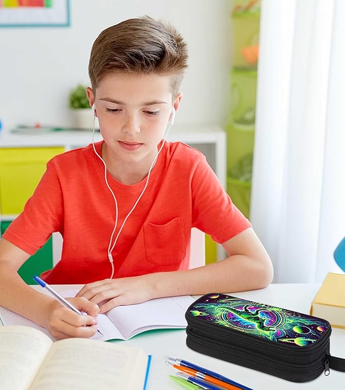AnySmic Dinosaur Pencil Case for Boys and Girls, Dino Pencil Pouch for Kids, Big Capacity Pen Case Gifts for Child at Elementary School, Double Zipper Pen Bag Organizer with 2 Compartments