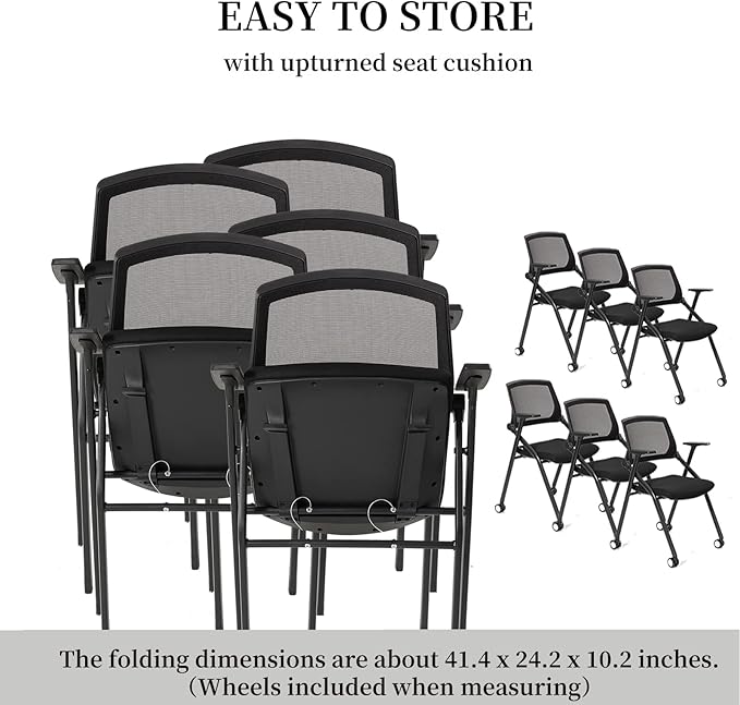 VACYOVKE 8 Pack Executive Office Chairs with Caster Adjustable Armrest Ergonomic Mid-Back Breathable Mesh Foldable Conference Reception Chair Set for Home School Waiting Room