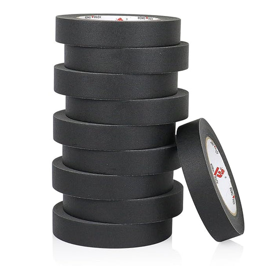 BOMEI PACK Black Painters Tape 1 Inch Bulk - Paint Tape 10 Rolls x 1 Inch x 55 Yards - Painter's Tape Black Masking Tape for Walls Painting, DIY Crafting, and School Projects, Total 550 Yards