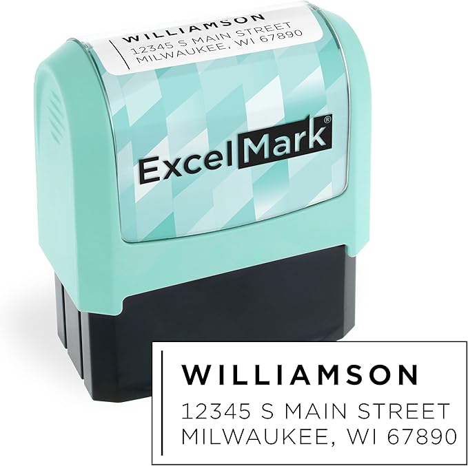 ExcelMark Address Stamp - Custom Return Address Stamp with Elegant Designs, Vibrant Colors & Patterns – Perfect for Mail, Invitations & Gifts (Seafoam Mount, Modern Line)