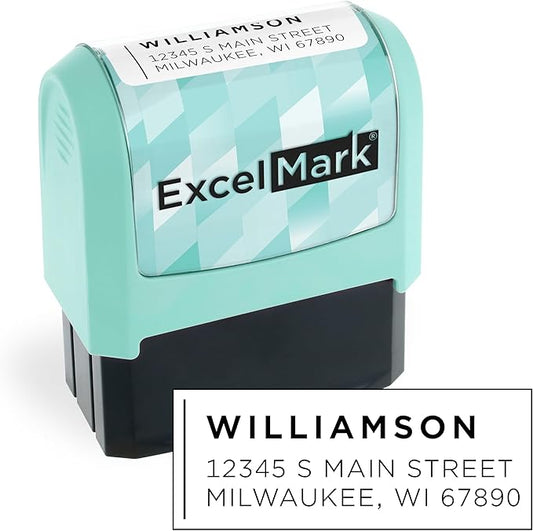 ExcelMark Address Stamp - Custom Return Address Stamp with Elegant Designs, Vibrant Colors & Patterns – Perfect for Mail, Invitations & Gifts (Seafoam Mount, Modern Line)
