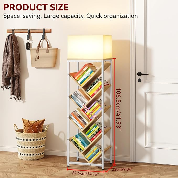 IBUYKE 9 Tier Tree Bookshelf, Floor Standing Wood Bookshelf for Narrow Space, Storage Organizer Bookcase for Books/CDs/Movies, Small Corner Bookcase for Bedroom Living Room,Natural,TBC002N