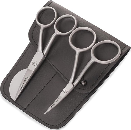 MAKER AND MARKET Small Embroidery 4.5 Inch Scissors Set of 2 Kit - Mini Double Bend Offset Duckbill and Double Bend Long Applique Needlepoint Blade with Pouch Sleeve (Satin)
