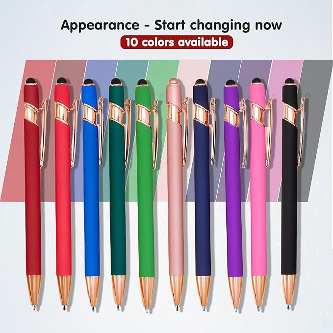 CRME 10 Colore Inspirational Pens Set Laser Engraving Every Pen has Different Quotes 2 IN 1 Stylus Pen Design no Need to Charge Smooth Writing Positive Affirmation Gifts for People Around You