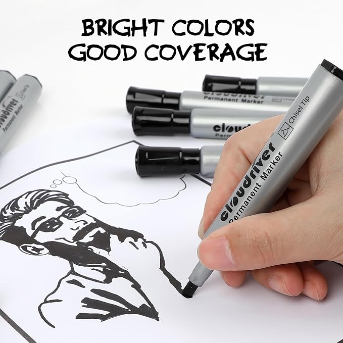 cloudriver Permanent Markers 96 Count, Black Permanent Marker Bulk Set, Chisel Tip, Premium Smear Proof Markers, Quick Drying Ink, Waterproof, Office Supplies for School, Office, Home