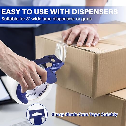 RAZCC Clear Packing Tape, 18 Rolls Heavy Duty Packaging Tape with Dispensers for Packing Shipping Moving and Sealing, Thicker Packing Tape-2" x 65 Yards Per Roll, 1170 Total Yards