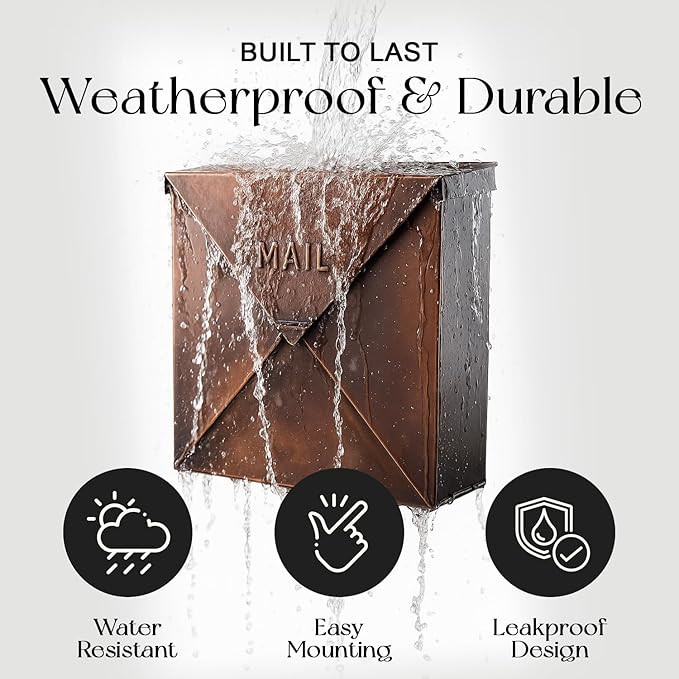 NACH Mailboxes for Outside Wall Mount, 12 x 12 x 4.8 inch Antique Copper Mail Boxes for House Outside, Waterproof Mailboxes for Outside - Chicago Style Mail Box