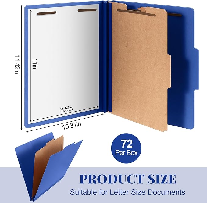Skyygemm 72 Pcs Classification Folders Letter Size, 1 Divider Pressboard File Folder with Fasteners, Expanding File Organizer Bulk for School Teachers, Office Employee, Coworker, Staff (Dark Blue)