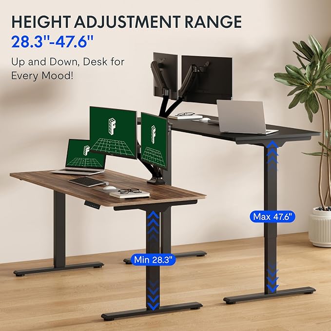 FLEXISPOT 63x28 Inch Large Dual Motor Electric Standing Desk, Black Walnut - 198 lbs Heavy-Duty Capacity, Ideal for Home Office, Creative Studio, or Multi-Monitor Setup