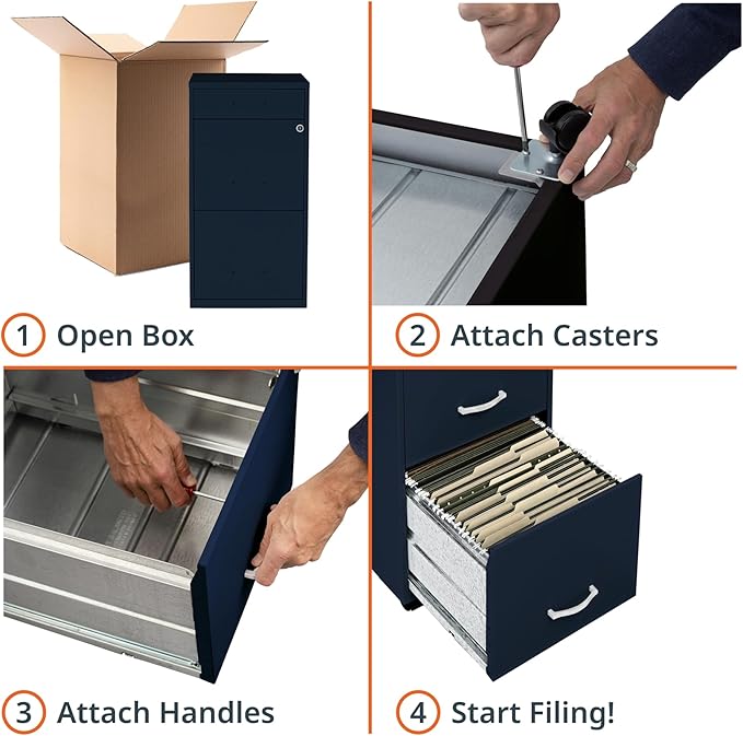 LYS SOHO Box/File/File Mobile Navy File Cabinet, 3 Drawer