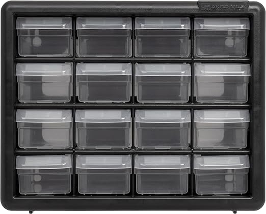 Akro-Mils 16-Drawer Plastic Storage Cabinet | 10-1/2 x 6-1/2 x 8-1/2 Inch | Black | Model 10116 | Garage Organization