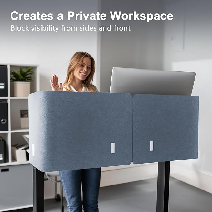 ERGO COLLECT Desk Privacy Panel,2PCS L-Shaped Clamp-On Office Desk Divider,2-in-1 Adjustable Acoustic Desktop Partition Or Under Desk Modesty Screen,for Office,Home,Felt(Blue, 47.2" x 17.7")