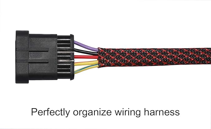 100ft - 1/2 inch PET Expandable Braided Sleeving – BlackRed – Alex Tech Braided Cable Sleeve