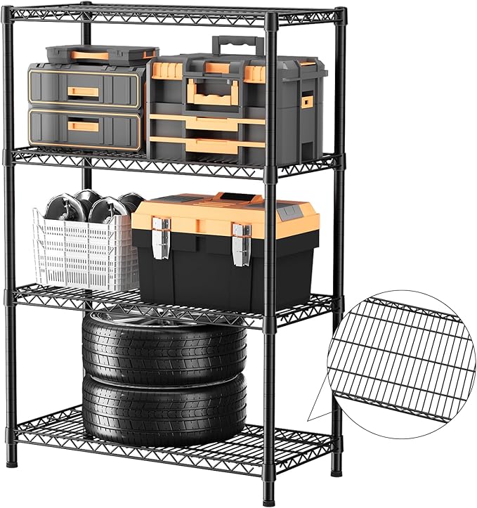 SINGAYE 4 Shelves Wire Storage Shelf 1400LBS Heavy Duty Storage Shelving Unit Metal Organizer Wire Rack Shelving 18" Dx36 Wx59 H Black