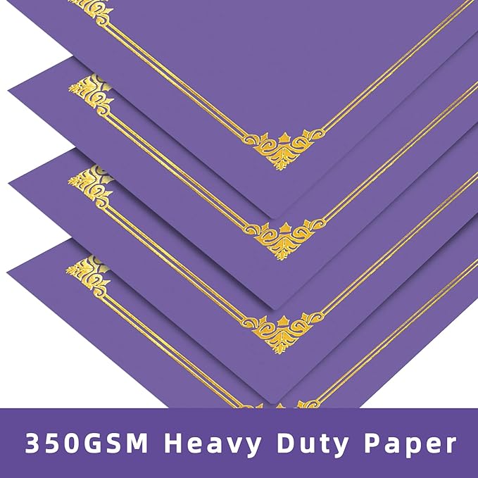 HAUTOCO 30 Packs Certificate Holders, Purple Diploma Holders, Document Award Covers Certificate Folders with Gold Foil Border for 8.5x11 Letter Size