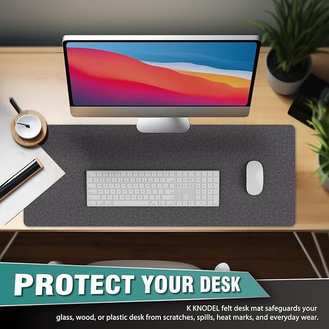 K KNODEL Felt Desk Mat, Large Desk Pad Protector, Office Computer Desk Mat for Keyboard, Non-Slip Mouse Pad (Dark Gray, 31.5"x11.8")
