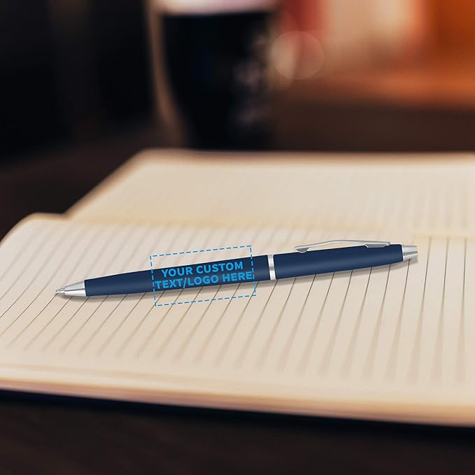 DISCOUNT PROMOS Custom Langham Ballpoint Pens Set of 100, Personalized Bulk Pack - Black Ink, Great for Office, School, Business, Tradeshows - Navy Blue