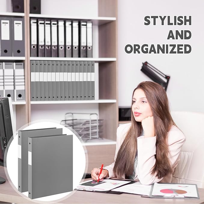 Henoyso 48 Pcs 3 Ring Binder 0.5 Inch Round Fits Letter Size 8.5'' x 11'' Paper Plastic Flexible Binder Bulk Holds 140 Sheets with 1 Pockets Versatile Organizer for Home Office School (Gray)