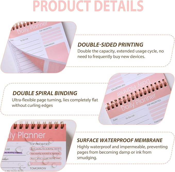 Tlenpo To Do List Notepad, 60 Sheets, Productivity Planner with Time, Task Checklist Organizer Agenda Pad for Work, Daily Planner for School Supply List Pink, 5.1 x 7 Inch