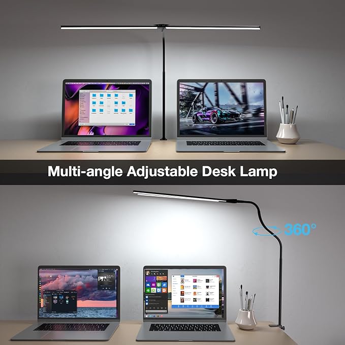 Hensam Desk Lamp for Office Home, 31.5" Desktop Lighting Bar with Gooseneck, Clip on Desk Light with Clamp, Bright Dimmable Table Lamp for Study, Work, Computer, Monitor, Reading