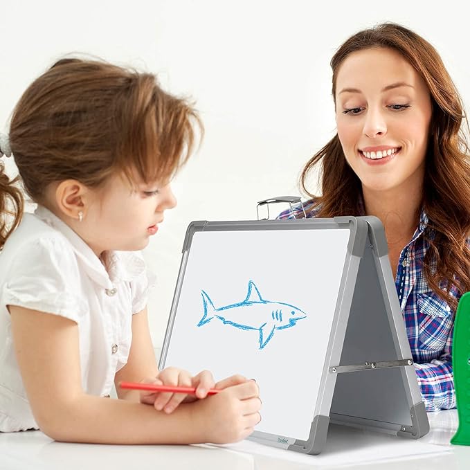 Magnetic Dry Erase Board with Calendar - Small Double Sided Whiteboard on Desktop with Monthly Schedule Planner, Portable Folding White Board on Table Top for Drawing, Teacher Students Classroom