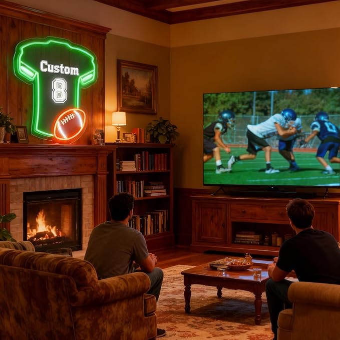 Custom Football Jersey Neon Signs for Wall Decor,Personalized Team Number Name Sport LED Light Up Sign for Football Lovers Birthday Gifts LED Signs for Party Bar Man Cave Fan Club