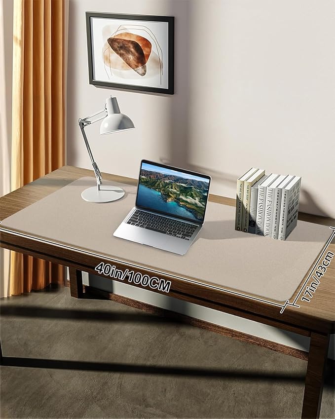 Non-Slip Desk mat,PULeather Desk Pad Protector, Office Desk Mat, Large Mouse Pad,Desk Blotter, Laptop Desk Pad, Waterproof Desk Writing Pad for Office and Home (Apricot, 40" x 17")