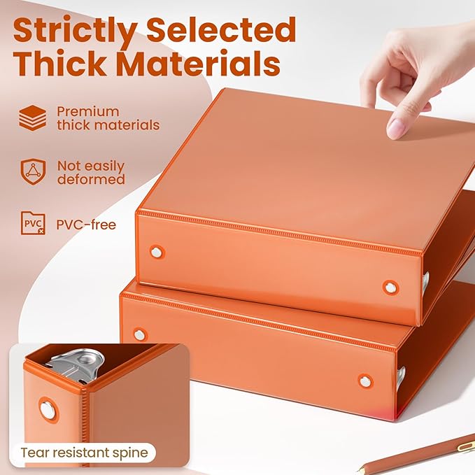 SUNEE 3 Ring Binder 2 Inch 1 Pack, Clear View Binder Three Ring PVC-Free (Fit 8.5x11 Inches) for School or Office Supplies, Orange