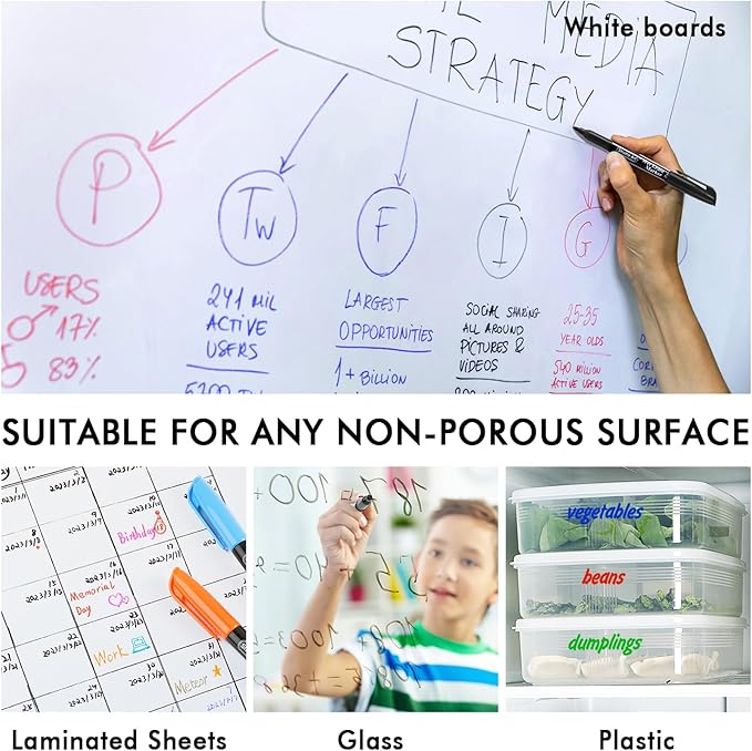 Shuttle Art Wet Erase Markers, 10 Colors 1mm Fine Tip Smudge-Free Markers, Use on Laminated Calendars, Overhead Projectors, Schedules, Whiteboards, Transparencies, Glass, Wipe with Water