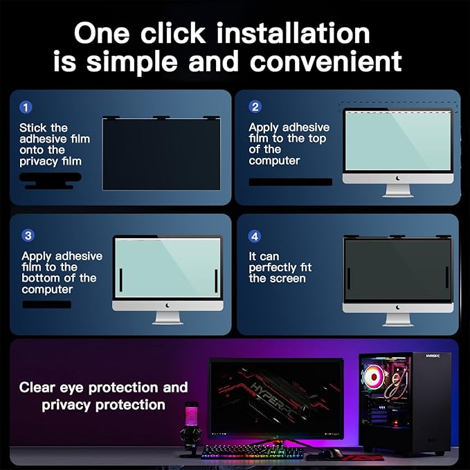 21.5 Inch Magnetic Hanging Computer Privacy Screen for 16:9 Widescreen Monitor, Removable Privacy Screen Anti Glare Blue Light Computer Screen Privacy Shield, Anti-Scratch