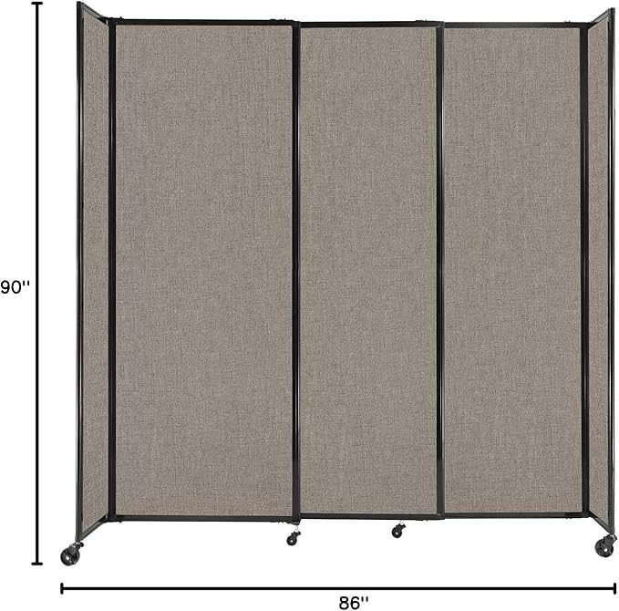Versare Straightwall Sliding Portable Wall Partition | Freestanding Office Dividers | Locking Wheels | Temporary Room Separator | 7'2" Wide x 7'6" Tall Warm Pebble Fabric Panels