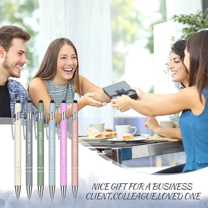 Zonon 12 Pcs Inspirational Pens Bulk Funny Ballpoint Pen with Stylus Tip Motivational Gifts for Valentine's Day Teacher Coworkers Nurse School Office Supplies(Morandi,Boss Lady)