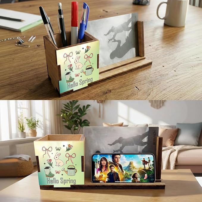 ZXAZXA Pen Holder for Desk Office Desk Accessories Multi-functional Office Pen Holders Hello Spring Desk Pencil Holders Gifts for Women Men Coworkers Friends Employee Teacher