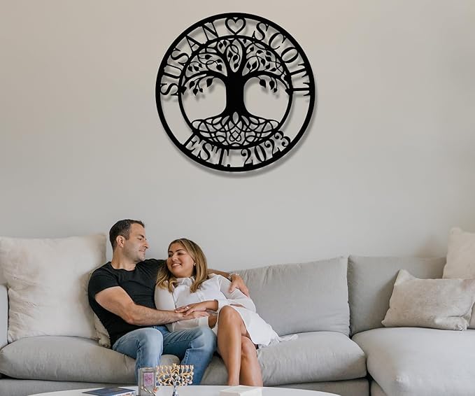 Personalized Tree of Life Metal Wall Art | Custom Monogram Family Last Name Sign | Outdoor & Indoor Tree Wall Decor | Unique Christmas, Wedding, or Housewarming Gift