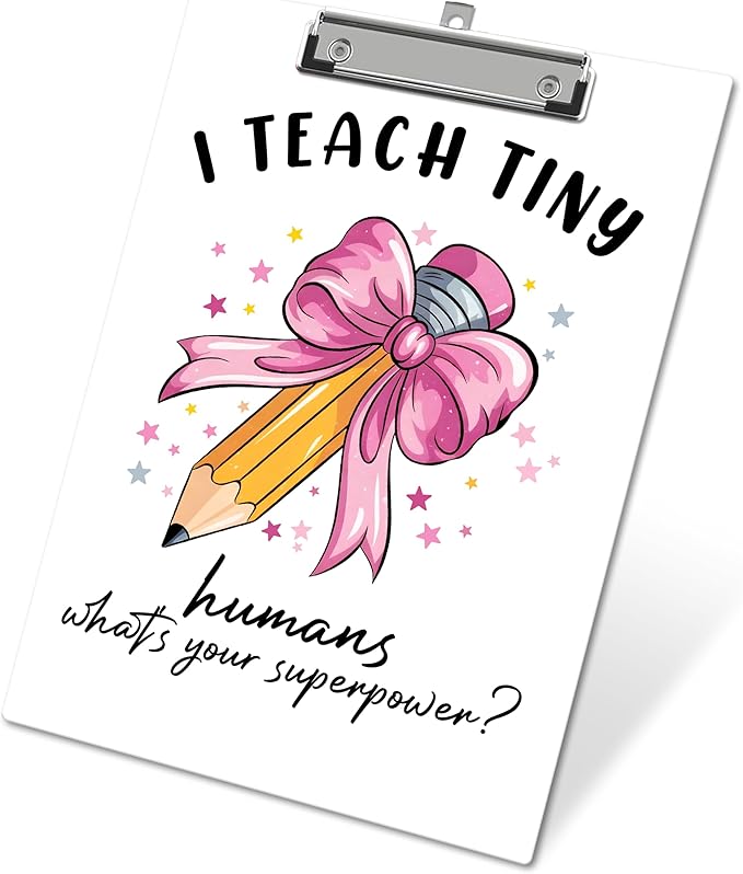 APIILVPQ Teacher Clipboard, Pink Bow Clipboards with Low Profile Clip for Office School Use, Teacher's Day Appreciation Gifts Wooden Clip Boards for Writing Reading - C08