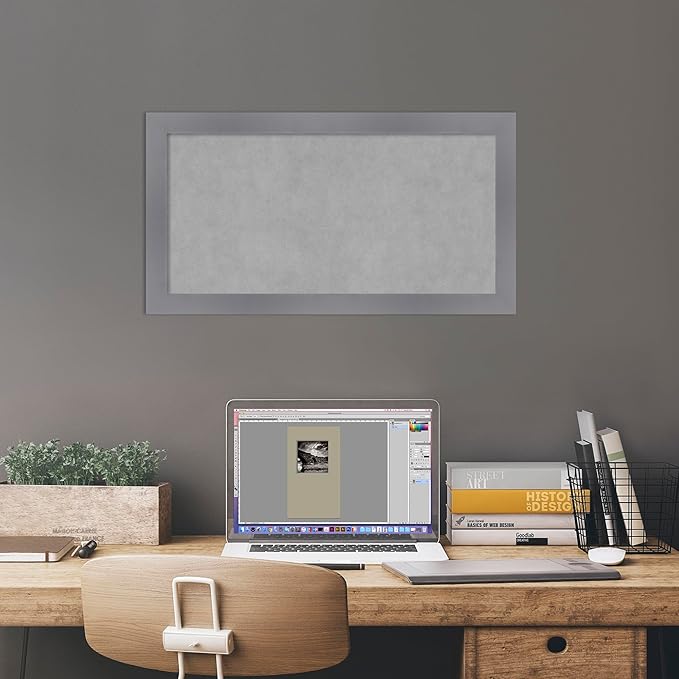 Amanti Art Grey Framed Magnetic Board 14x26 Small Vision Board for use with Magnets, 100% Metal Sheet to Display Items as Office Decor or for Home Organization in mudroom, Kitchen or Kids Room