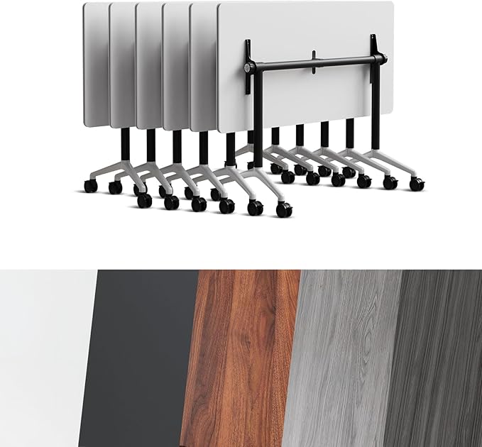 Goakwwuz Conference Room Table, Folding Conference Tables,Thicken Grey Tabletop,Flip Top Wooden Seminar Meeting Room Table for Conference Room Offices (6, Black+White, 55.1”)
