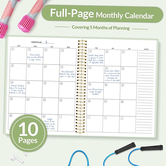 Fitness Journal Workout Planner for Women & Men, A4 (8.5" x 11") Workout Journal Log Book Planner Gift for Track Gym Essentials, Home Workouts, Track Progress, Achieve Wellness Goals, Green
