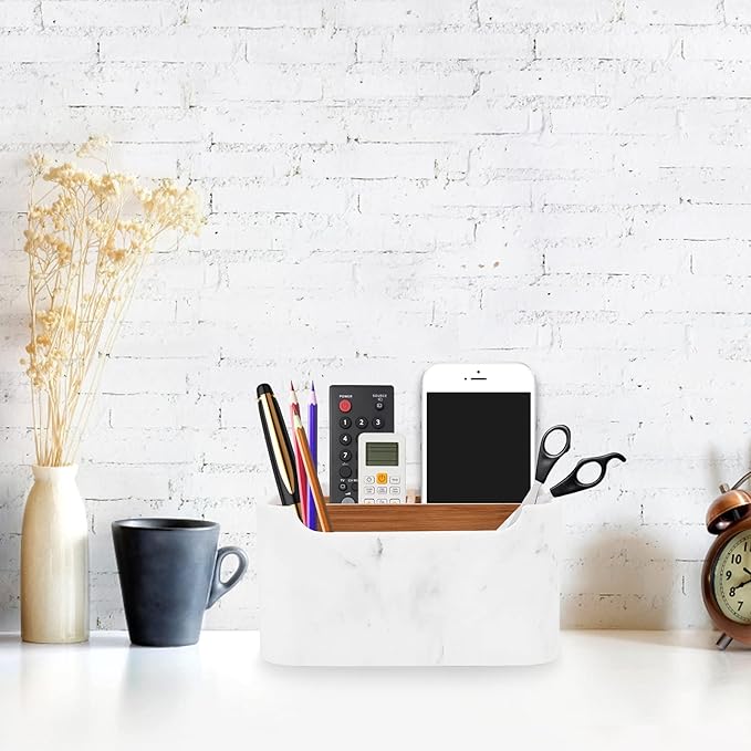SZYRL Desk Organizer, Marble Remote Holder for Table, Modern Office Controller Pen Phone Holder Organizer, Stylish Caddy and Storage Accessories for Bedside Nightstand Desktop Coffee Table