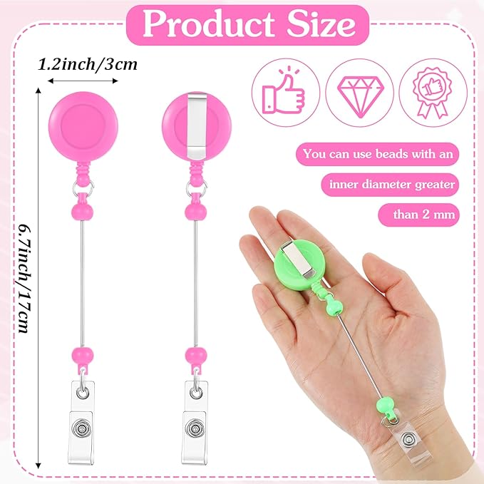 50 Pcs Colorful Beadable Badge Reel, Retractable Clips Holder Beaded Blank Bars with Belt Clip for ID Name, DIY Gift for Nurse Office Supplies