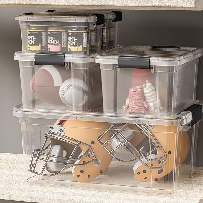 Superio Storage Bins with Lids- 2 Pack, 1.85 Qt Clear Boxes for Organizing, Stackable Plastic Containers- BPA Free, Non-Toxic, Odor Free, Organizer for Home, Office, Dorm