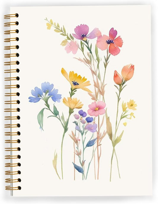 JWVK Vintage Wild Flower Botanical Plant Notebook 06,Rustic Spring Floral Cottagecore Notebook Journal for Work Office School Student Teacher,Hardcover Spiral Notebook 5.5x8.8