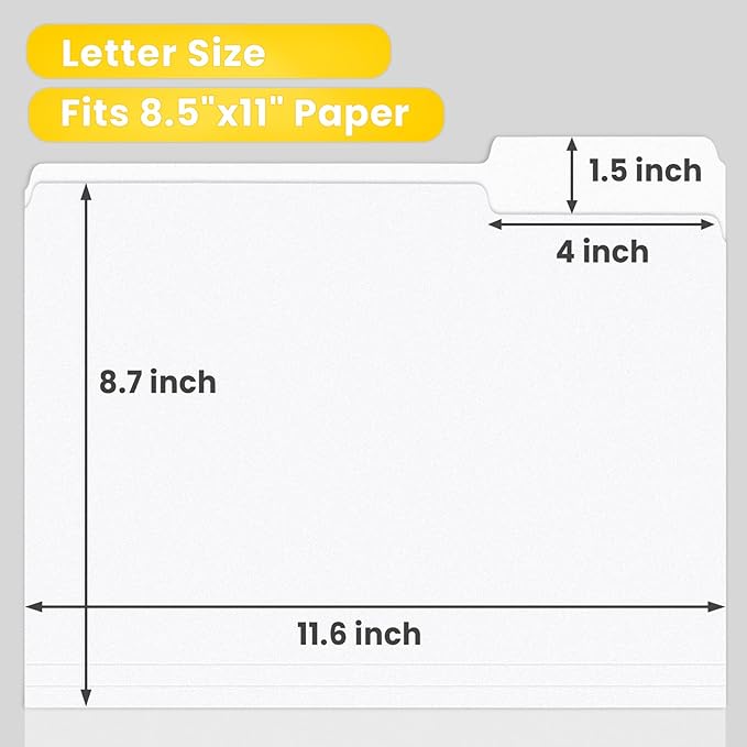SUNEE File Folders, 30 Pack Manilla Folders 8.5 x 11, Colored File Folders Home Office School Supplies for Documents Files Paper, White